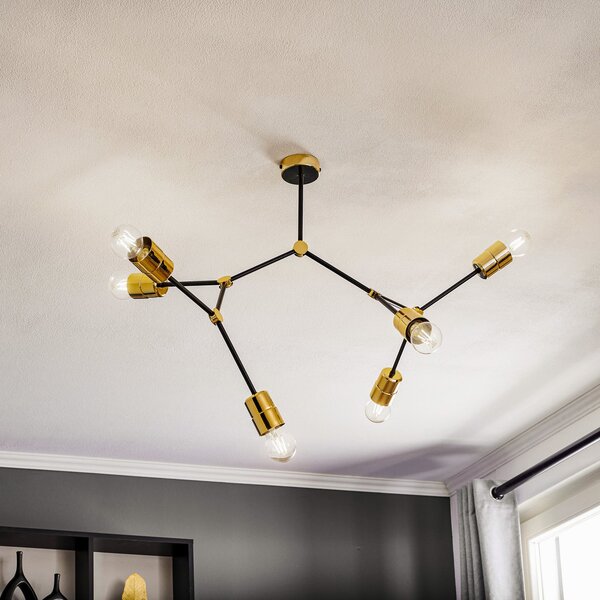 EMIBIG LIGHTING Plafonieră Code, 6 becuri, negru, reglabil, Negru, Camera de zi / sufragerie, Metal, Modern