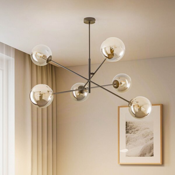 EMIBIG LIGHTING Plafonieră Linear, negru/grafit, 6 becuri, reglabil, Negru, Camera de zi / sufragerie, Metal, Modern, glob