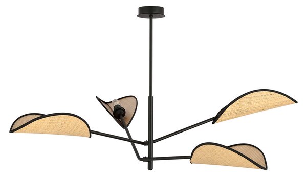 EMIBIG LIGHTING Lampă suspendată Vene, negru/aspect ratan, 4 becuri, reglabil, Negru, Camera de zi / sufragerie, Metal