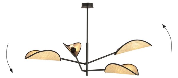 EMIBIG LIGHTING Lampă suspendată Vene, negru/aspect ratan, 4 becuri, reglabil, Negru, Camera de zi / sufragerie, Metal