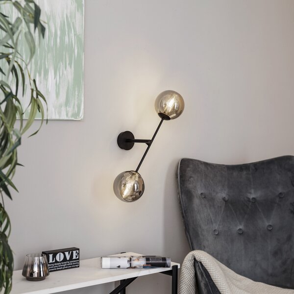 EMIBIG LIGHTING Aplică de perete Linear, negru/grafit, 2 becuri, reglabil, Negru, Camera de zi / sufragerie, Metal, Modern