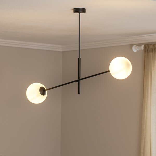 EMIBIG LIGHTING Plafonieră Linear, negru/opal, 2 becuri, reglabil, Negru, Camera de zi / sufragerie, Metal, Modern, glob