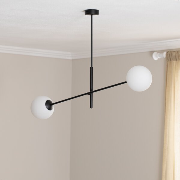 EMIBIG LIGHTING Plafonieră Linear, negru/opal, 2 becuri, reglabil, Negru, Camera de zi / sufragerie, Metal, Modern, glob
