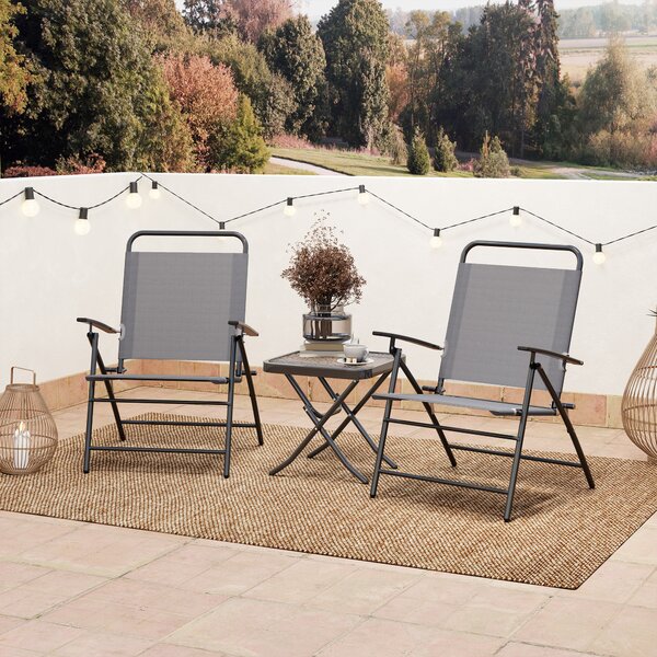 Outsunny Set Mobilier de Grădină din 3 Piese cu Scaune cu Spătar Reglabil și Masă, 64x70x87 cm, Gri | Aosom Romania