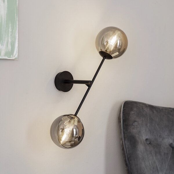 EMIBIG LIGHTING Aplică de perete Linear, negru/grafit, 2 becuri, reglabil, Negru, Camera de zi / sufragerie, Metal, Modern