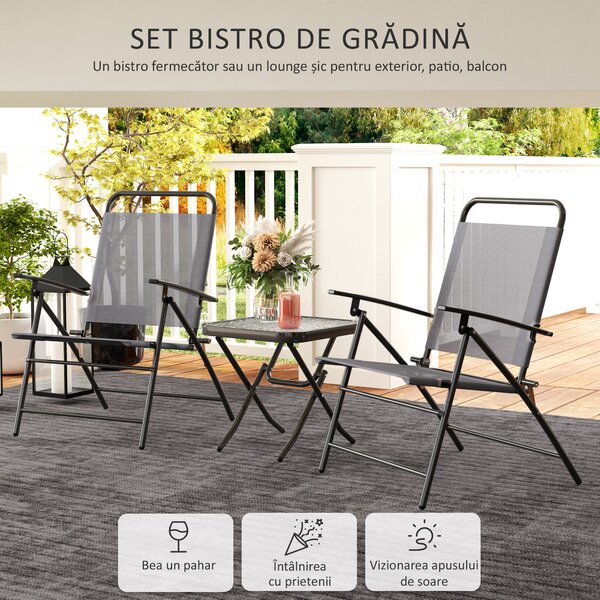 Outsunny Set Mobilier de Grădină din 3 Piese cu Scaune cu Spătar Reglabil și Masă, 64x70x87 cm, Gri | Aosom Romania
