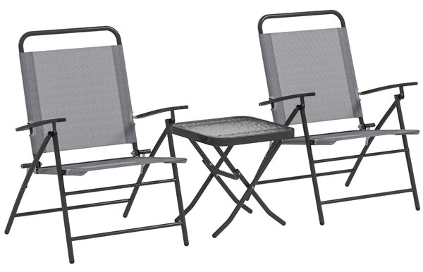 Outsunny Set Mobilier de Grădină din 3 Piese cu Scaune cu Spătar Reglabil și Masă, 64x70x87 cm, Gri | Aosom Romania