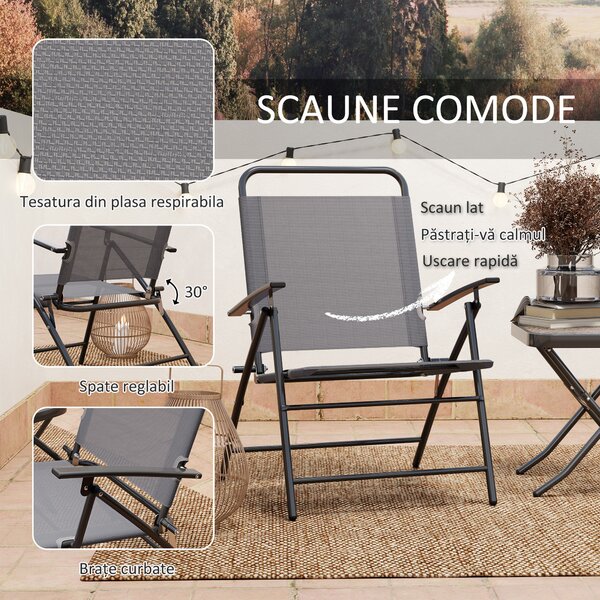Outsunny Set Mobilier de Grădină din 3 Piese cu Scaune cu Spătar Reglabil și Masă, 64x70x87 cm, Gri | Aosom Romania