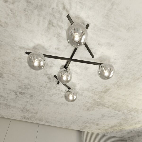 EMIBIG LIGHTING Plafonieră Smart, negru/grafit, 5 becuri, reglabil, Negru, Camera de zi / sufragerie, Metal, Modern