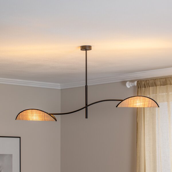 EMIBIG LIGHTING Plafonieră Lotus, negru/aspect ratan, 2 becuri, reglabil, Negru, Camera de zi / sufragerie, Metal