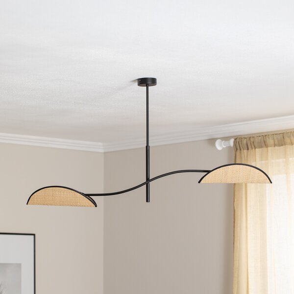 EMIBIG LIGHTING Plafonieră Lotus, negru/aspect ratan, 2 becuri, reglabil, Negru, Camera de zi / sufragerie, Metal