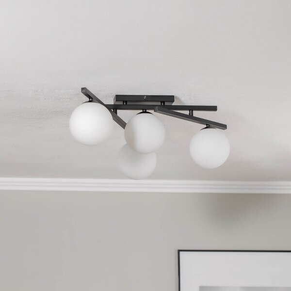 EMIBIG LIGHTING Plafonieră Smart, negru/opal, 4 becuri, reglabil, Negru, Camera de zi / sufragerie, Metal, Modern