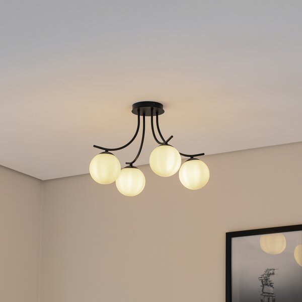 EMIBIG LIGHTING Plafonieră Boston, negru/opal, 4 becuri, reglabil, Negru, Camera de zi / sufragerie, Metal, Modern, glob