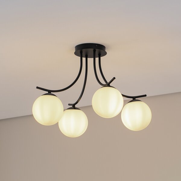 EMIBIG LIGHTING Plafonieră Boston, negru/opal, 4 becuri, reglabil, Negru, Camera de zi / sufragerie, Metal, Modern, glob
