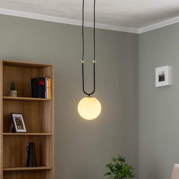 EMIBIG LIGHTING Lampă suspendată Glam, negru/opal, 1 bec, reglabil, Negru, Camera de zi / sufragerie, Metal, Modern, glob