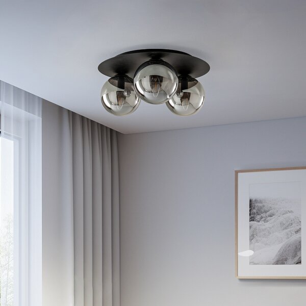 EMIBIG LIGHTING Plafonieră solară, negru/grafit, 3 becuri, reglabil, Negru, Camera de zi / sufragerie, Metal, Modern, glob