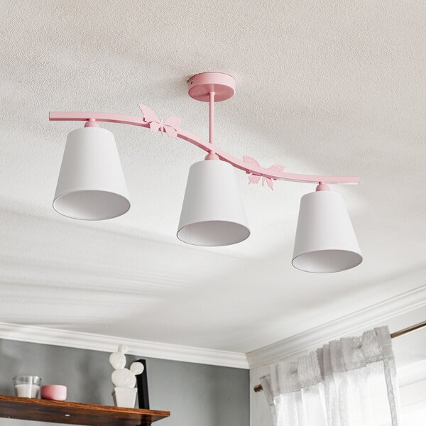 Eko-Light Plachetă Alice, roz, trei abajururi din pânză albă, reglabil, Roz / Rosé, Camera de zi / sufragerie, Țesătură / Textil, Viața tânără