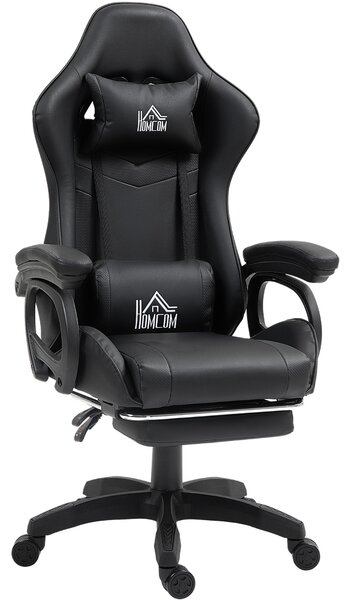 HOMCOM Scaun de Gaming cu Masaj, Spătar Înclinabil, Suport Lombar și Suport pentru Picioare, 65x68x120-128 cm, Negru | Aosom Romania
