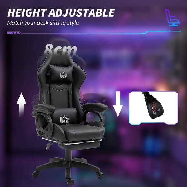 HOMCOM Scaun de Gaming cu Masaj, Spătar Înclinabil, Suport Lombar și Suport pentru Picioare, 65x68x120-128 cm, Negru | Aosom Romania