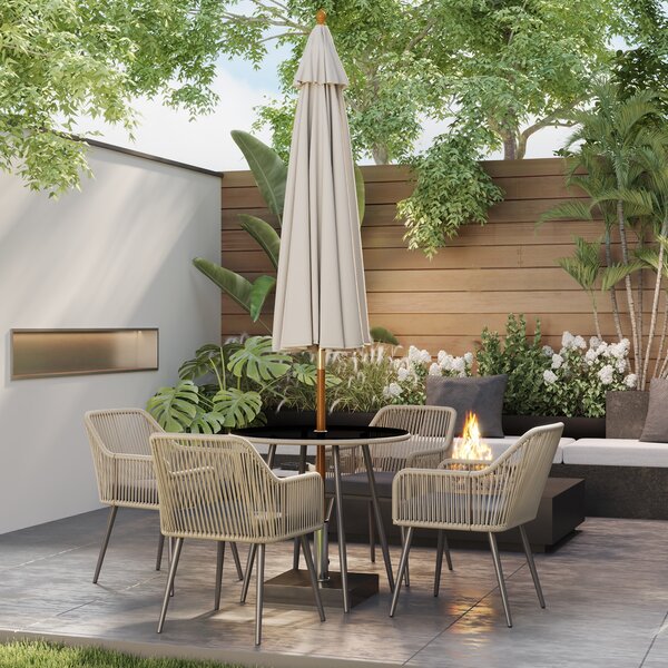 Outsunny Set Mobilier de Grădină cu Masă Rotundă și 4 Scaune, 54x65x80 cm, Maro Deschis | Aosom Romania