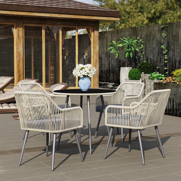 Outsunny Set Mobilier de Grădină cu Masă Rotundă și 4 Scaune, 54x65x80 cm, Maro Deschis | Aosom Romania