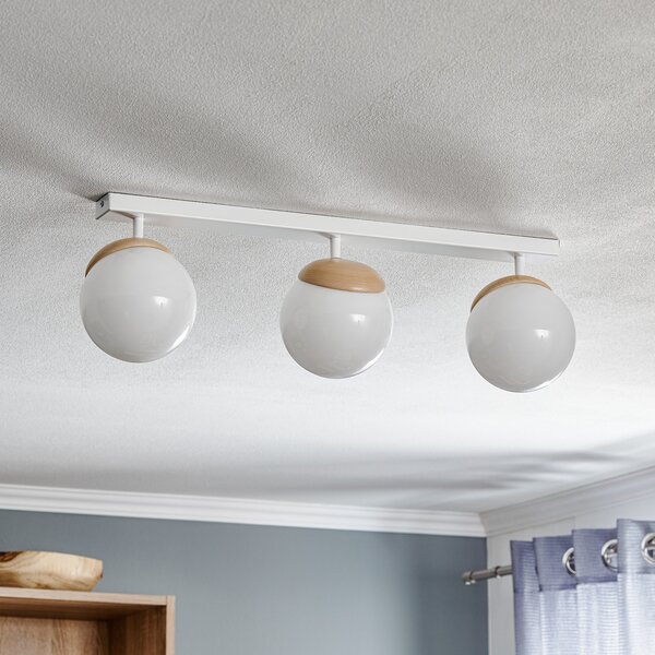 Eko-Light Plafonieră Sfera 3 becuri direct lungă sticlă/lemn, reglabil, Alb, Camera de zi / sufragerie, Sticlă, Modern, glob