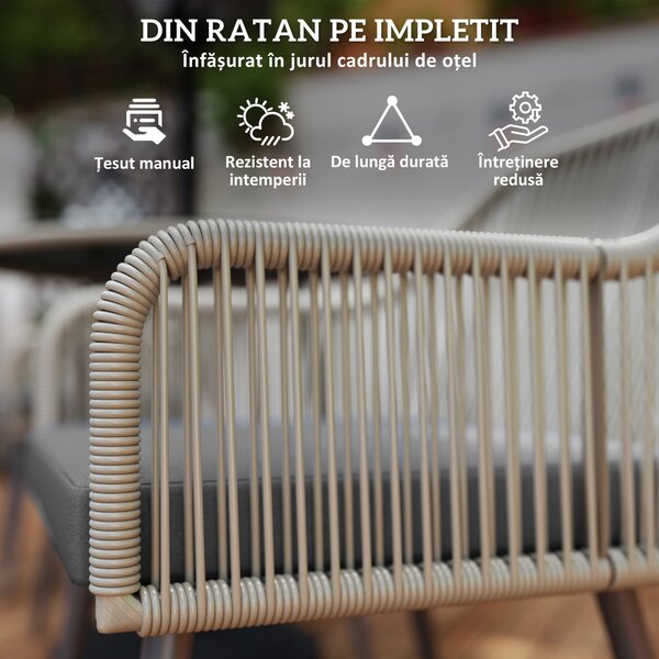 Outsunny Set Mobilier de Grădină cu Masă Rotundă și 4 Scaune, 54x65x80 cm, Maro Deschis | Aosom Romania