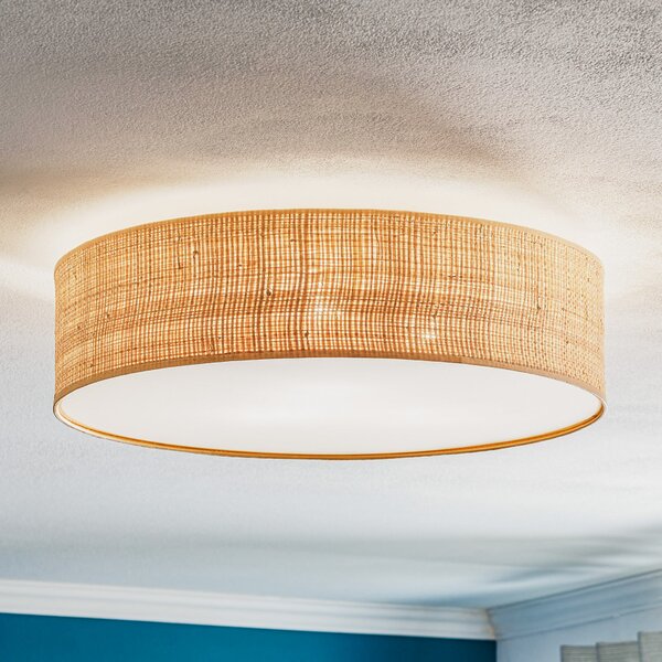 Eko-Light Plafonieră Leano, lemn deschis la culoare, ratan, Ø 50 cm, reglabil, Lemn, Camera de zi / sufragerie, Lemn