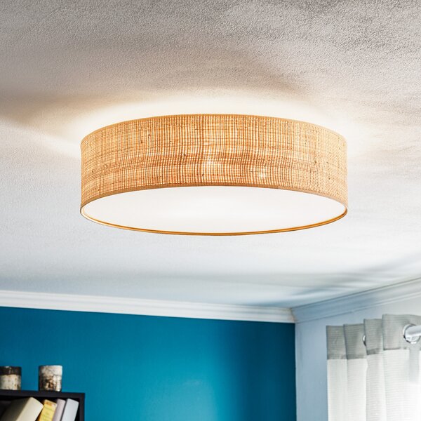 Eko-Light Plafonieră Leano, lemn deschis la culoare, ratan, Ø 50 cm, reglabil, Lemn, Camera de zi / sufragerie, Lemn
