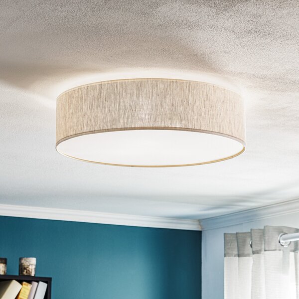 Eko-Light Plafonieră Leano, gri, țesătură de in, Ø 50 cm, reglabil, Gri, Camera de zi / sufragerie, Țesătură / Textil, Modern