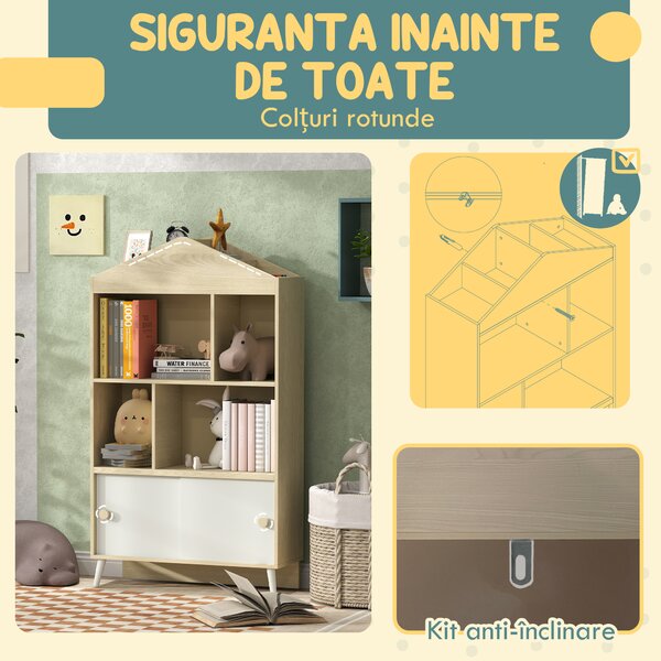 AIYAPLAY Bibliotecă pentru Copii cu 4 Cuburi Deschise și Rafturi Superioare, 80x30x140.5 cm, Alb | Aosom Romania