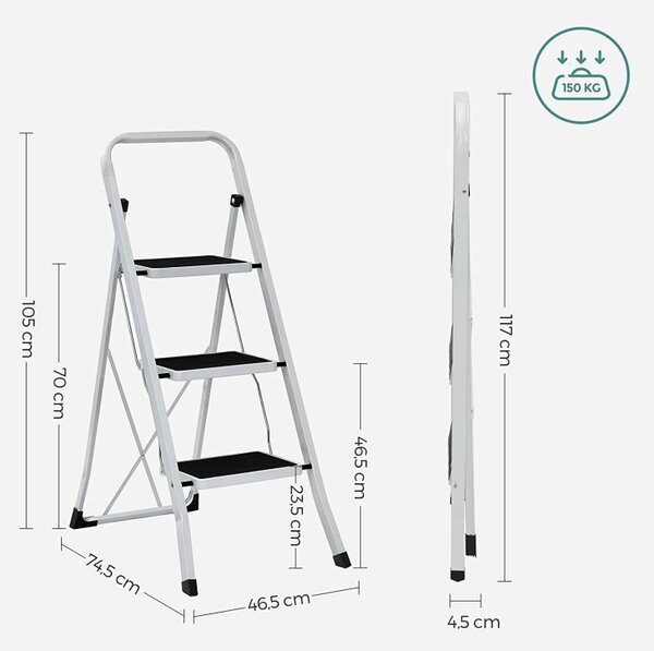 Scara cu treapta, Songmics, Alb, GSL03WT