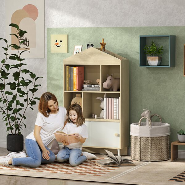 AIYAPLAY Bibliotecă pentru Copii cu 4 Cuburi Deschise și Rafturi Superioare, 80x30x140.5 cm, Alb | Aosom Romania
