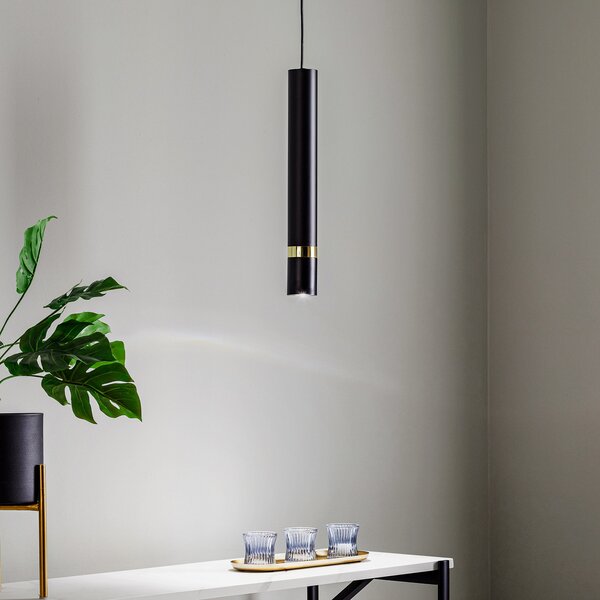 Eko-Light Lampă suspendată Joker, negru/auriu, 1 bec, reglabil, Negru, Camera de zi / sufragerie, Metal, Modern