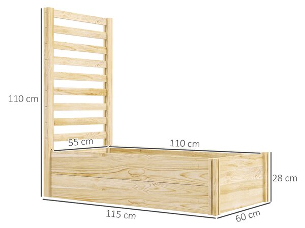 Outsunny Strat pentru Grădină Înălțat cu Fund Deschis, 115x60x110 cm, Lemn Natural | Aosom Romania