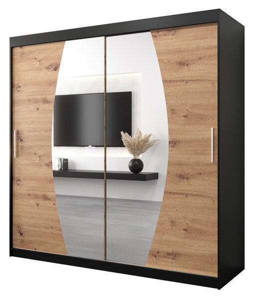 Dulap de haine 200 cm Eclipse (Negru mat + Stejar artisan). 1063433