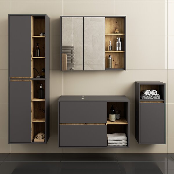 Set mobilier baie Vambos luxe (grafit + stejar artizanal). Promo -19%. 1152132