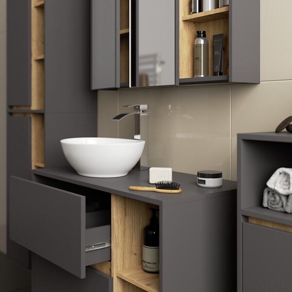 Set mobilier baie Vambos luxe (grafit + stejar artizanal). Promo -19%. 1152132