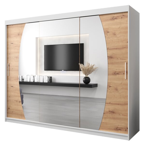 Dulap de haine 250 cm Eclipse (Alb mat + Stejar artisan). 1063443