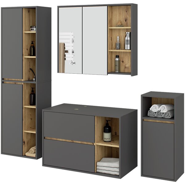 Set mobilier baie Vambos luxe (grafit + stejar artizanal). Promo -19%. 1152132