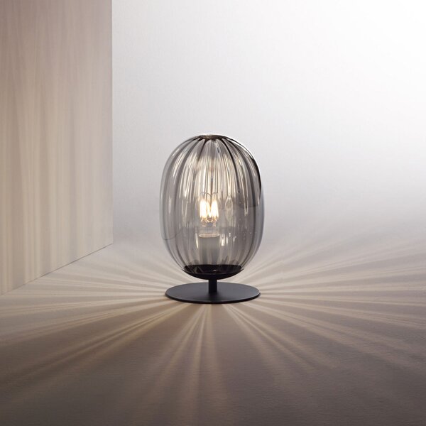 Fabas Luce Lampă masă Infinity cu abajur curbat de sticlă, Gri, Camera de zi / sufragerie, Sticlă, Modern