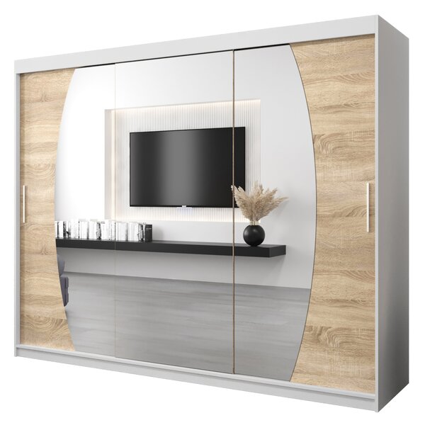 Dulap de haine 250 cm Eclipse (Alb mat + Stejar sonoma). 1063444
