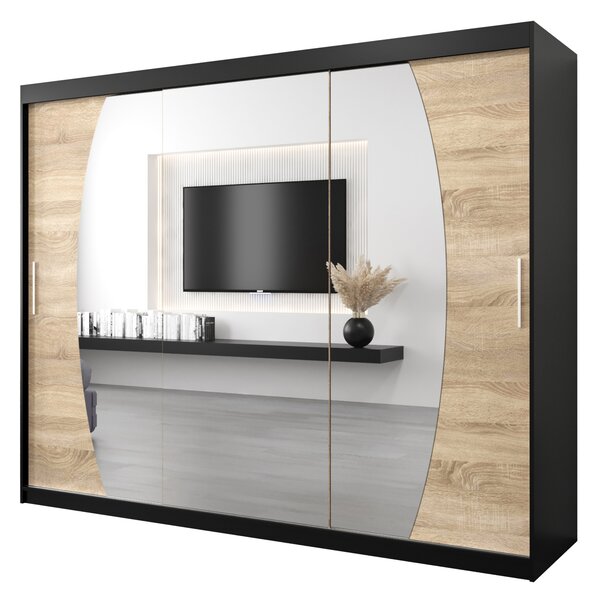Dulap de haine 250 cm Eclipse (Negru mat + Stejar sonoma). 1063448