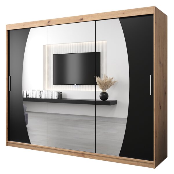 Dulap de haine 250 cm Eclipse (Stejar artisan + Negru mat). 1063450