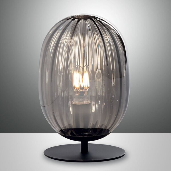 Fabas Luce Lampă masă Infinity cu abajur curbat de sticlă, Gri, Camera de zi / sufragerie, Sticlă, Modern