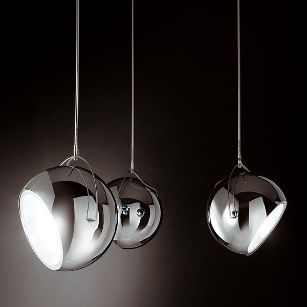 Fabbian Beluga Steel lampă susp. crom, Ø 14 cm, reglabil, Metalic, Camera de zi / sufragerie, Metal, Design, glob