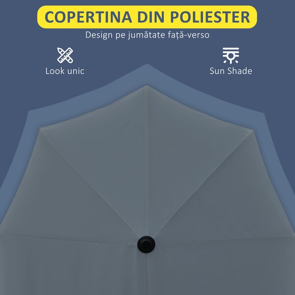 Outsunny Umbrelă Semicirculară Dublă cu Deschidere cu Manivelă, 7 Spițe și Suport în Cruce, 200x190x240 cm, Gri | Aosom Romania