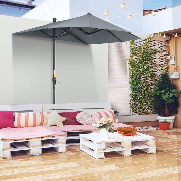 Outsunny Umbrelă Semicirculară Dublă cu Deschidere cu Manivelă, 7 Spițe și Suport în Cruce, 200x190x240 cm, Gri | Aosom Romania