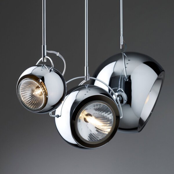 Fabbian Beluga Steel lampă susp. crom, Ø 14 cm, reglabil, Metalic, Camera de zi / sufragerie, Metal, Design, glob