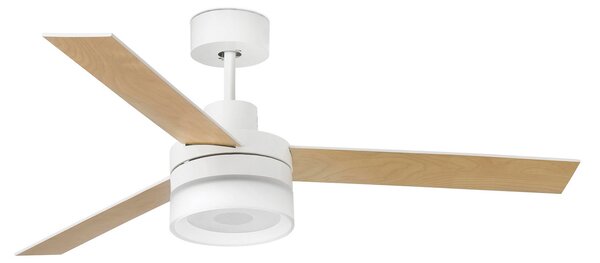 FARO BARCELONA Ventilator tavan Ice LED Remote difuzor alb/lemn, Alb, Camera de zi / sufragerie, Lemn, Modern